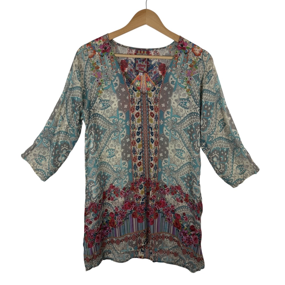 Johnny Was Floral Paisley Tunic‎ Top Small Multicolor Boho Colorful Lightweight